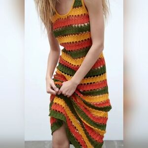 New Zara Striped Knitted Dress. Multicolor. Medium